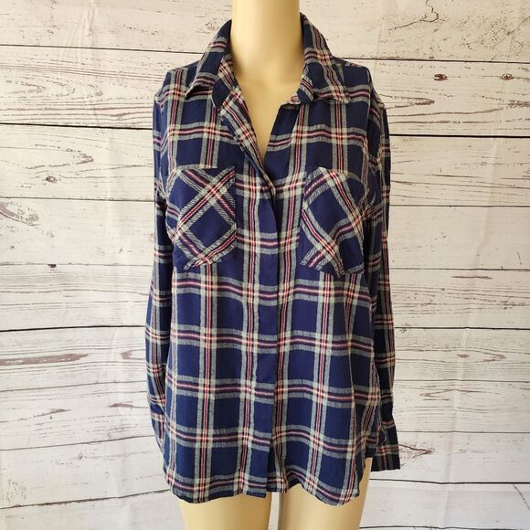 JACHS Girlfriend Plaid Button Down Long Sleeve Shirt Small NWT - Picture 1 of 8